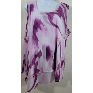 Lane Bryant White Purple Layered Asymmetrical Hem Top 14 16 Lightweight Soft